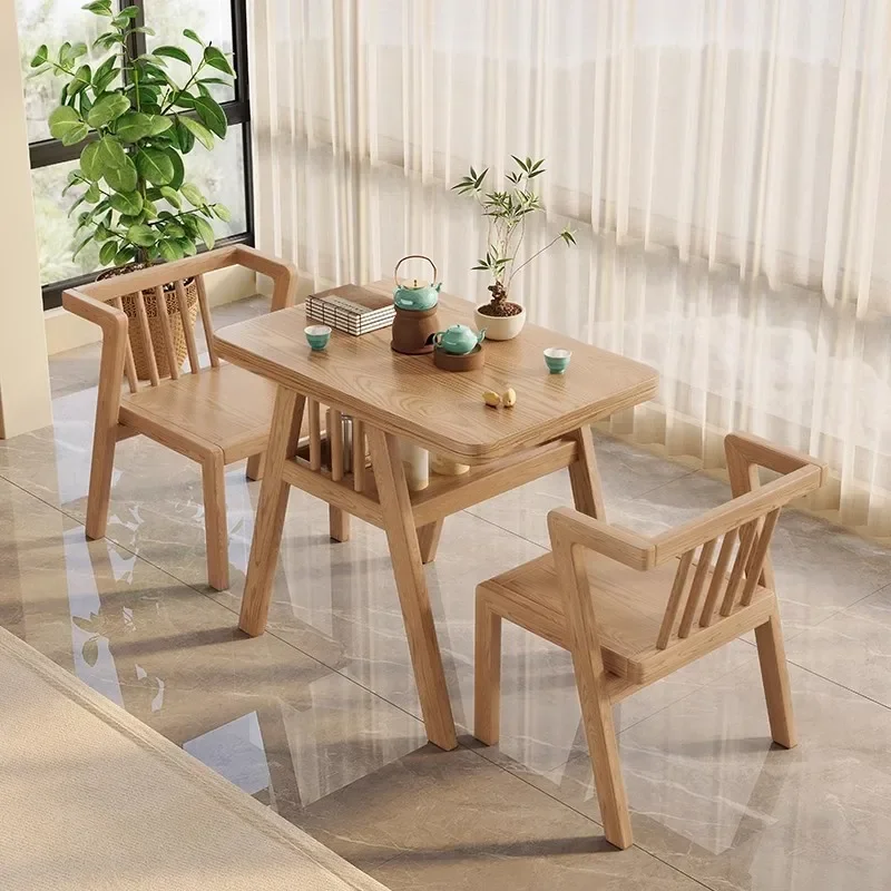 Balcony, small tea table and chair combination, small outdoor courtyard leisure area, tea house, solid wood Internet celebrity,