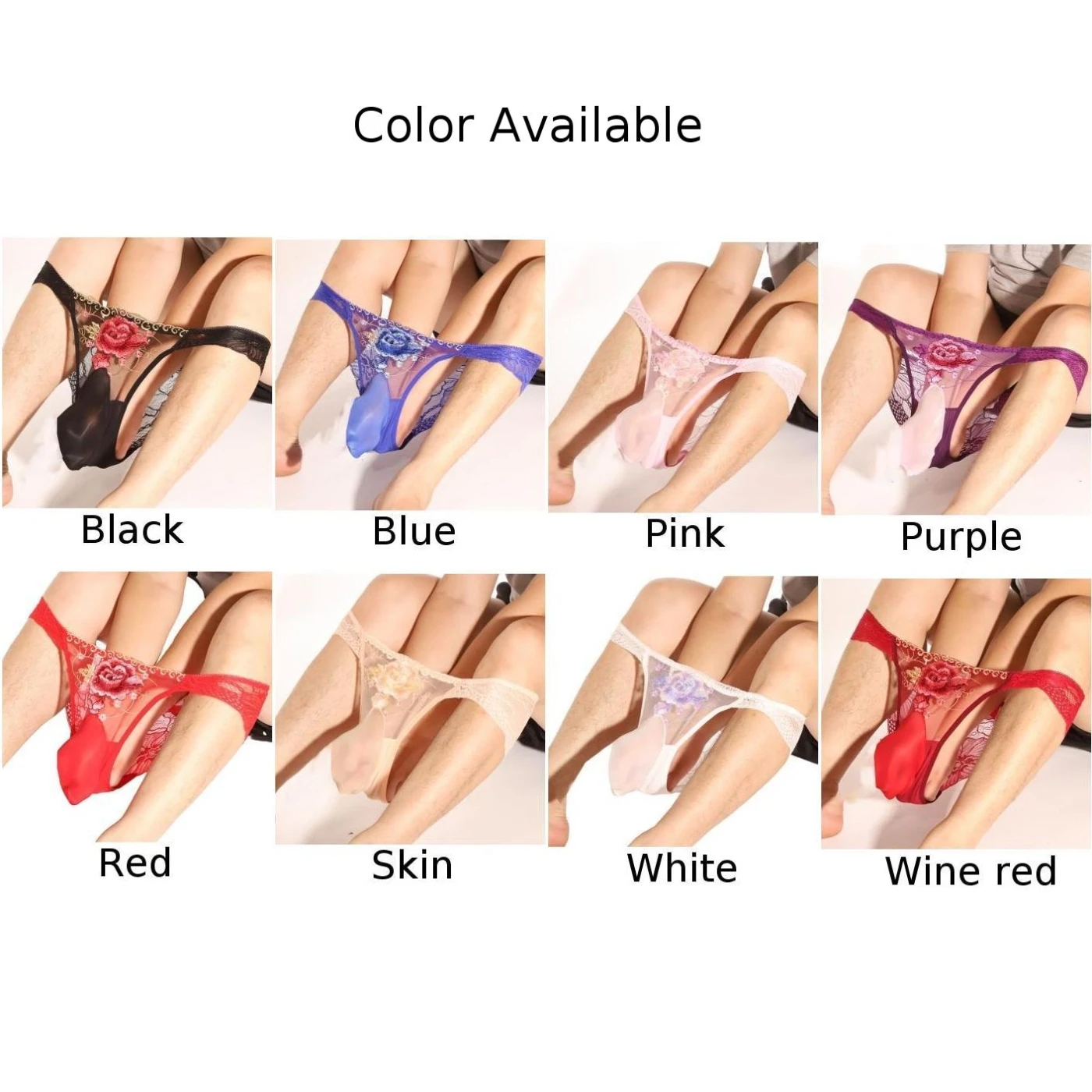 Sexy Herren Sissy Pouch Höschen Blumenstickerei G-String Unterwäsche Ultrakurze Slips Mantel Durchsichtige Trunks Höschen Dessous