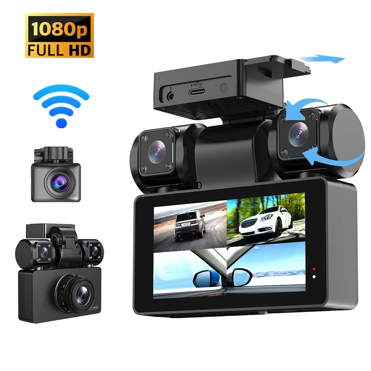 

4CH 1080P WIFI Car DVR Dash Cam 4 Channel Black Box Driving Camera FHD Front Left Right Rear Night Vision 24H Monitoring