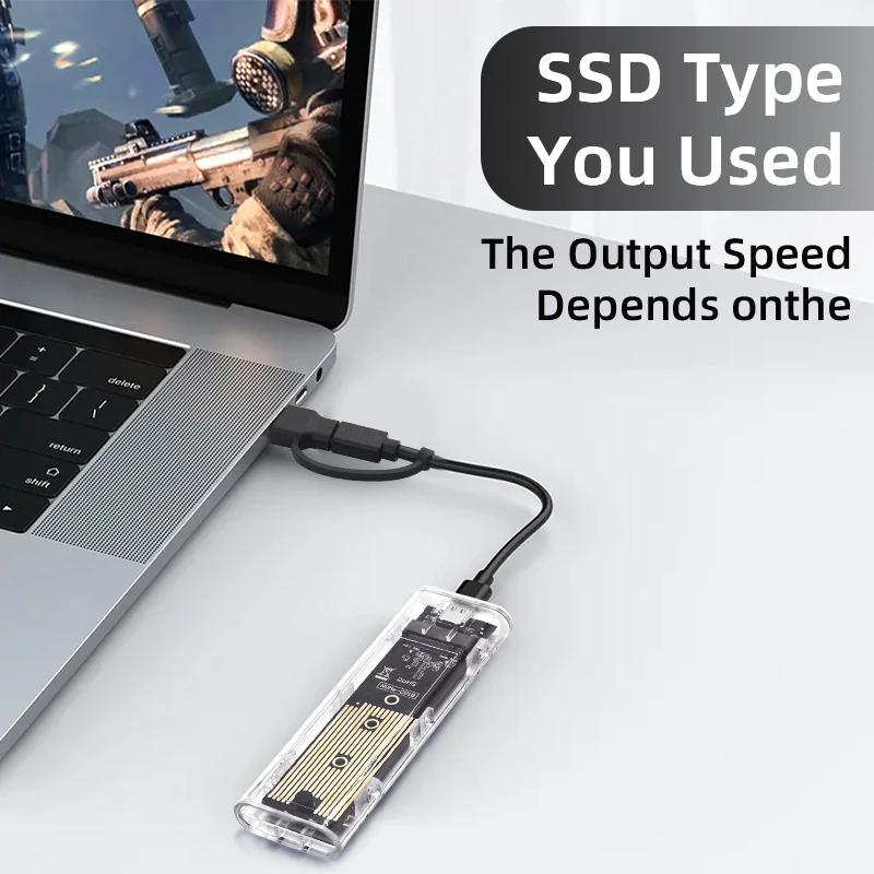 M.2 NVME PCIe NGFF SATA Dual Protocol SSD Case Clear USB Type C 10Gbps PCI-E M2 SSD Transparent External Enclosure Hard Disk Box