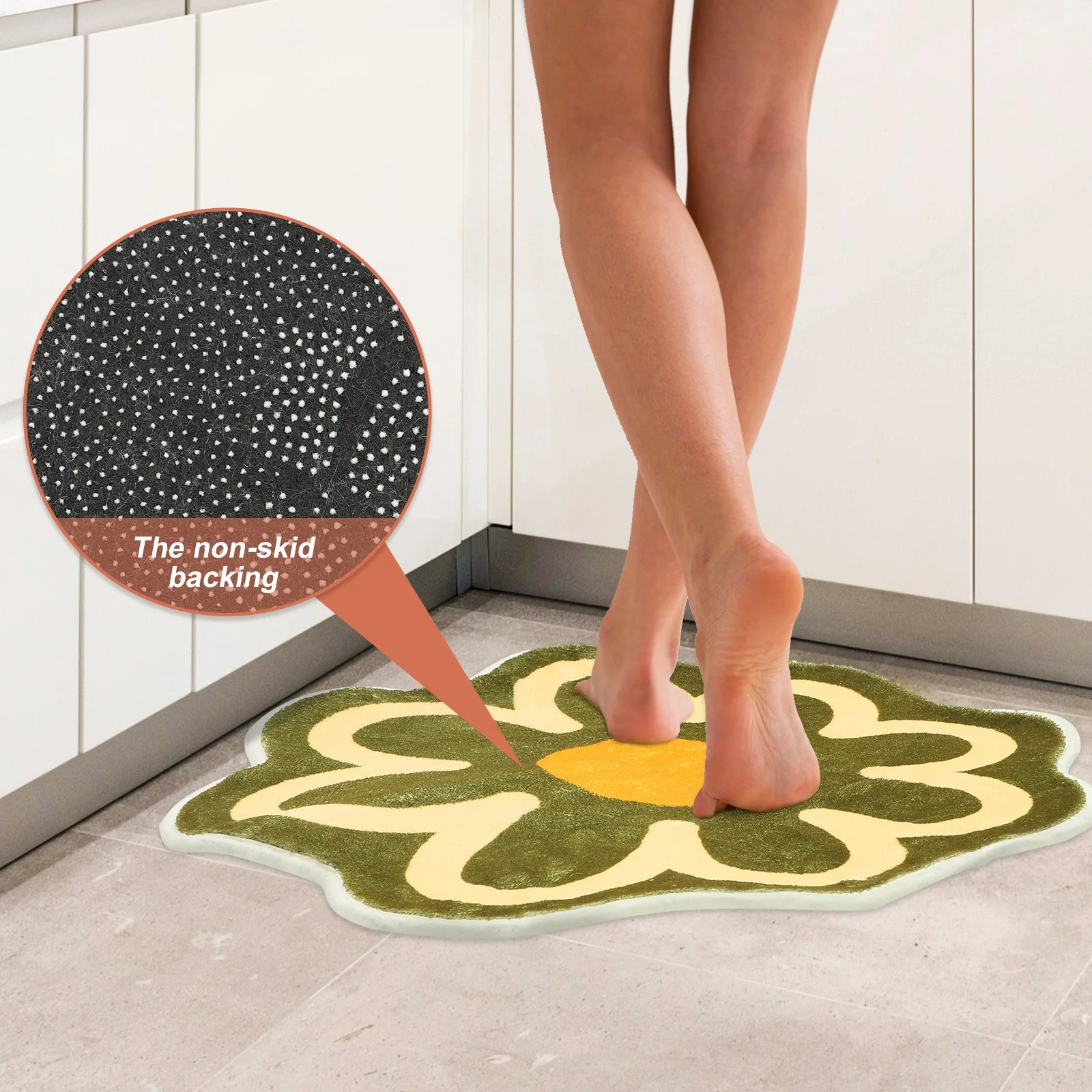 

Decorative Flower Shape Carpet Anti-Skid Water Absorption Floor Mat for Bedroom Bathroom Entryway Multi-Use Household Rug