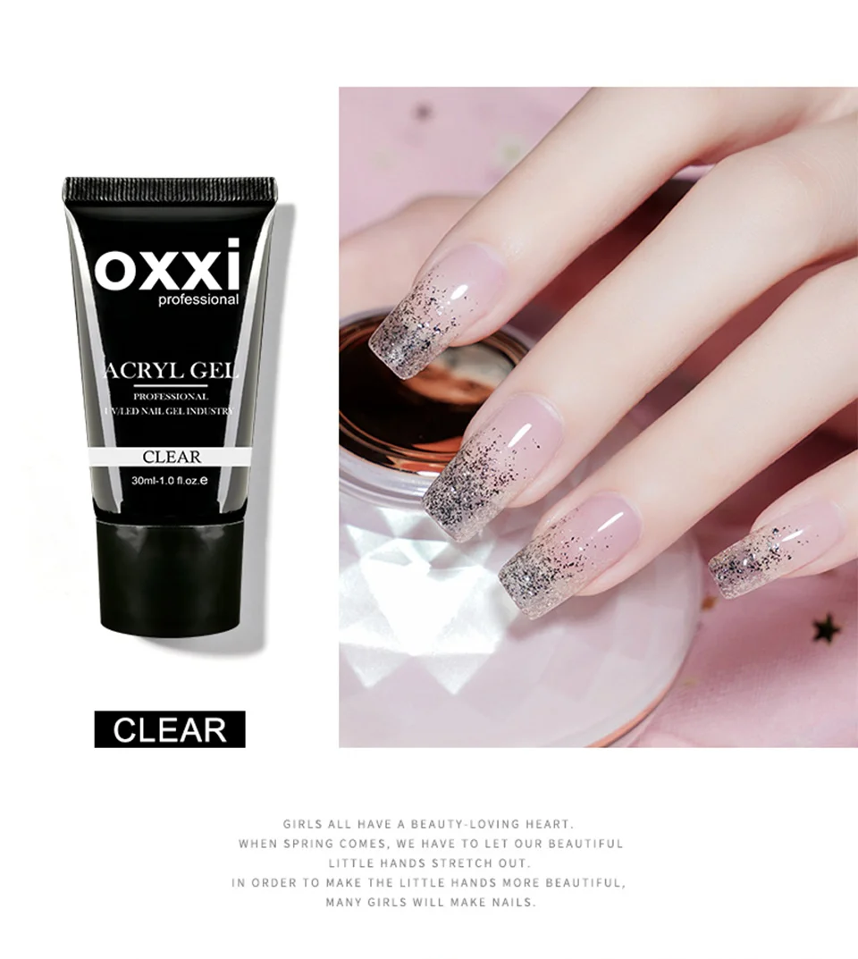 OXXI Acrylic Gel for Nail Extension 30ml Thicker UV Poly Nails Gel Semipermanent Acryl Gel Nail Polish Manicure Builder Varnish