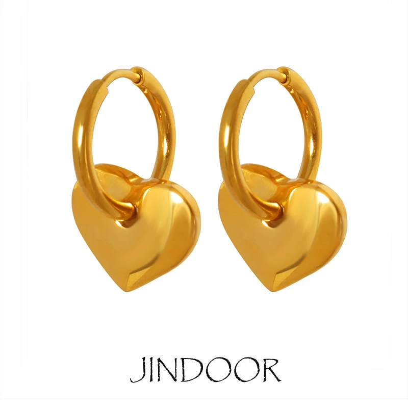 JINDOOR Titanium Steel Plated 18 Gold Hoop Earrings With Charms With Zirconia Heart Earrings Vintage Earrings With Dangles