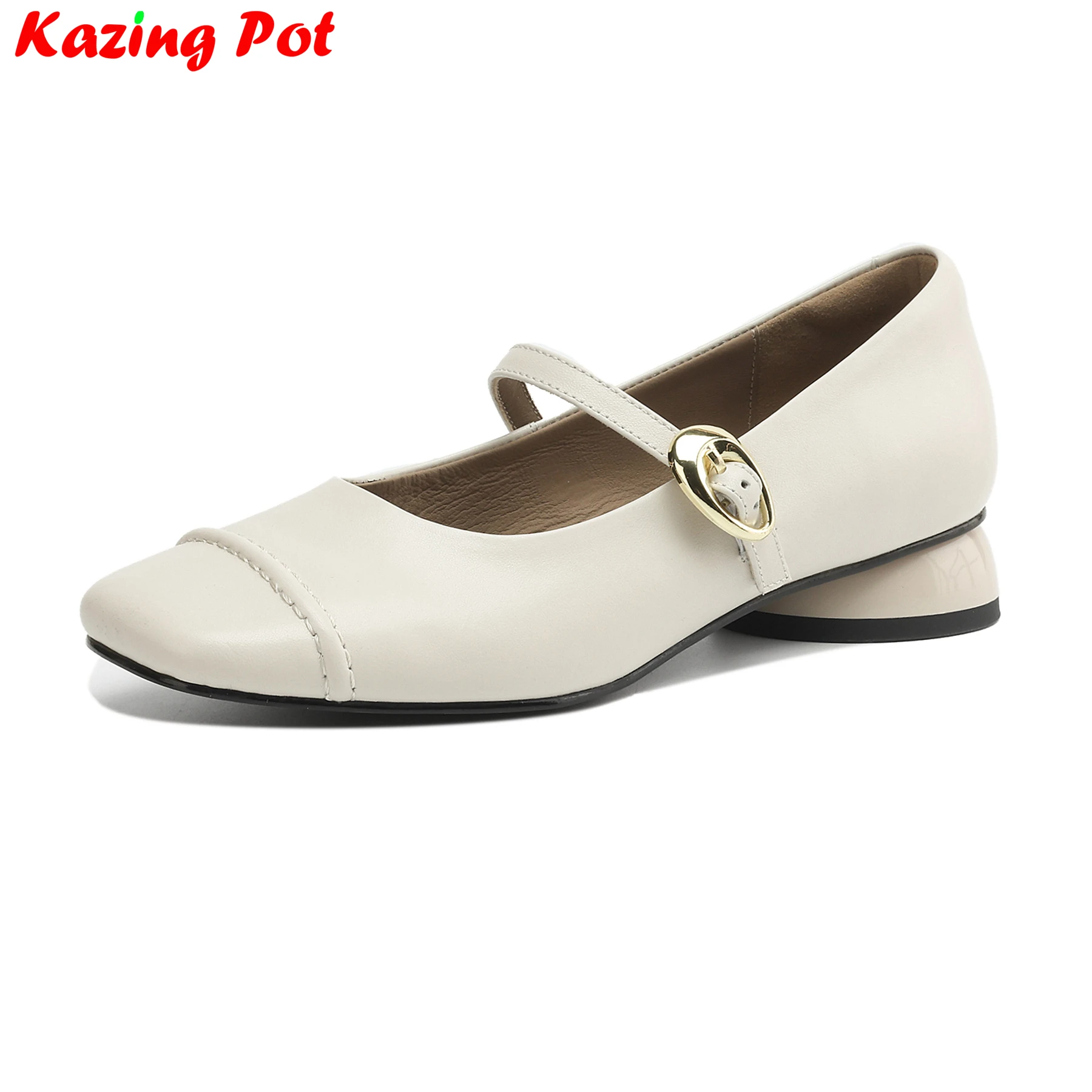 

Krazing Pot Plus Size 41 Cow Leather Square Toe Med Heels Chic Summer Mary Janes Dating Casual Elegant Luxury Party Women Pumps