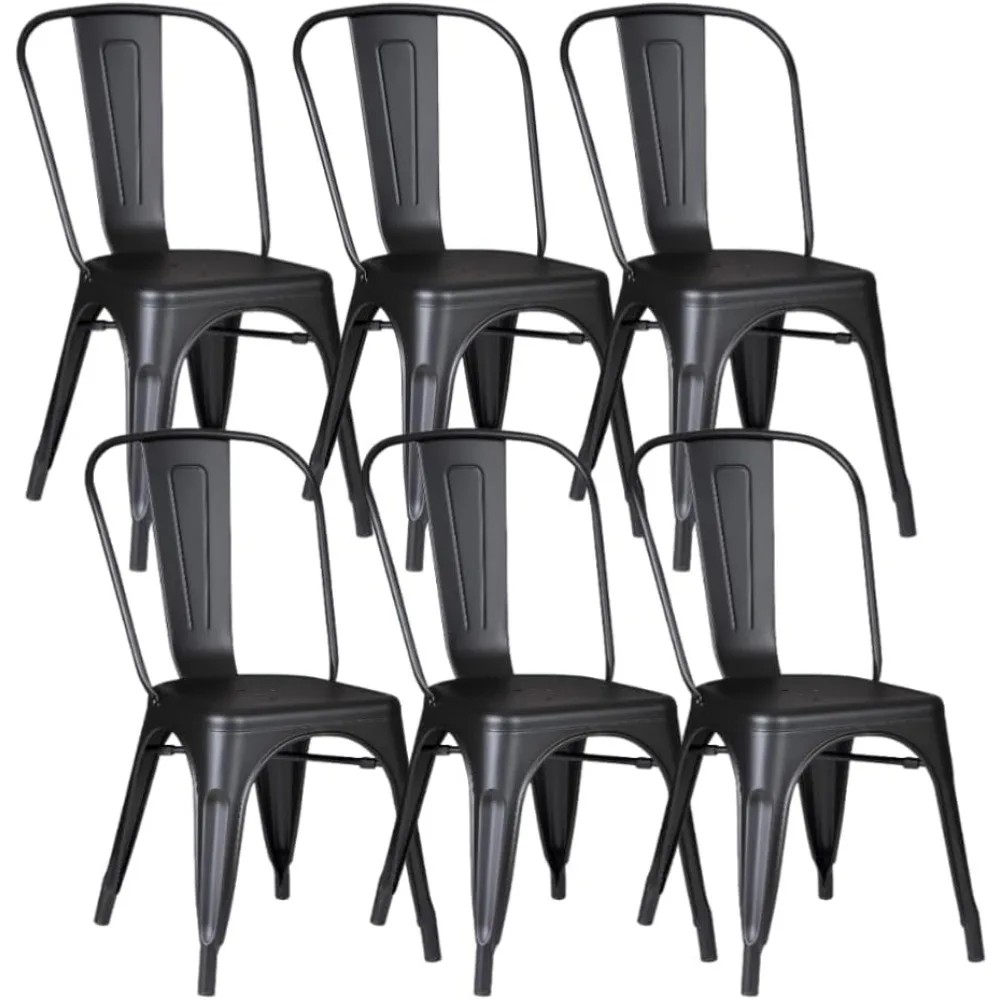 

Metal Dining Chairs Stackable Industrial Style Chairs for Kitchen Dining Room Bistro Outdoor Matte Midnight Black