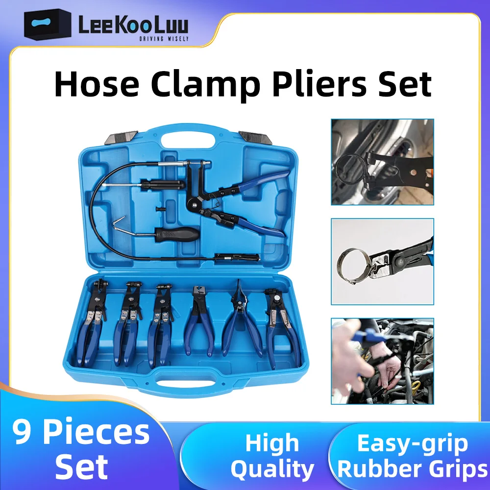 9pcs Wire Long Reach Hose Clamp Pliers Set Fuel Oil Water Hose Auto Tools