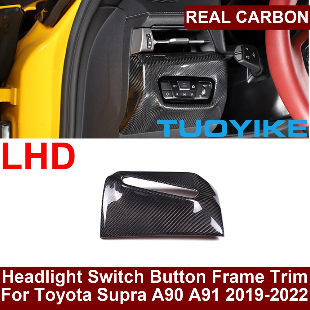 

LHD Real Dry Carbon Fiber Interior Headlight Switch Button Frame Cover Trim Decoration Racing For Toyota Supra A90 A91 2019-22