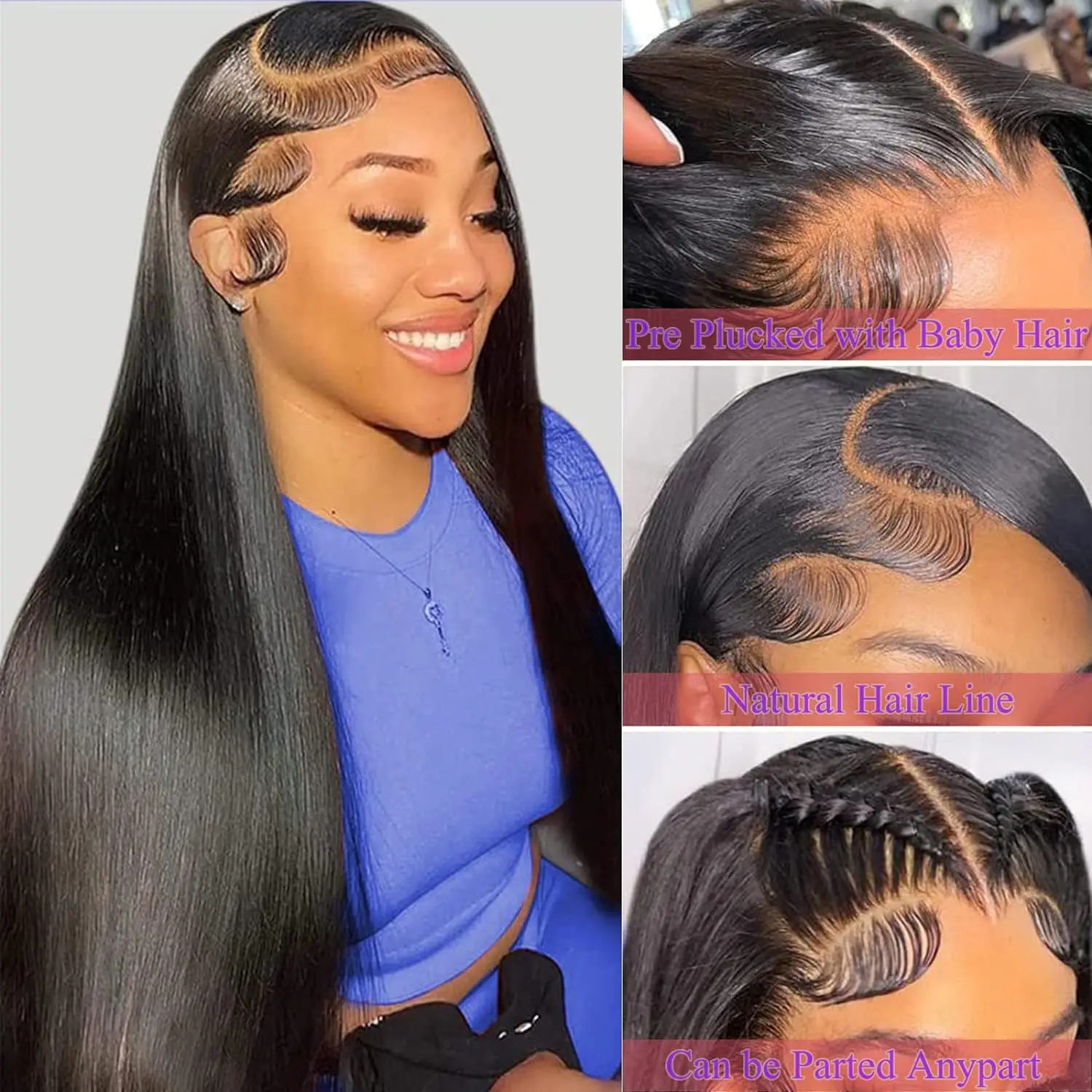 180 Density Straight 13x4 Lace Frontal Wig Transparent Lace Front Wigs Brazilian 26 30 34 Inches Bone Straight Human Hair Wigs