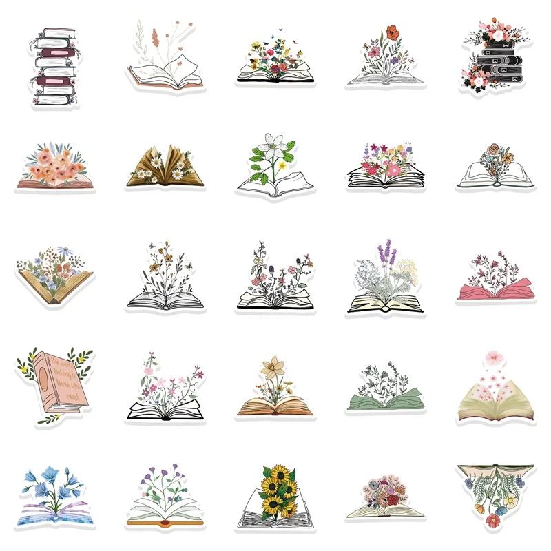 10/30/50PCS Vintage Book Flowers PVC Sticker Aesthetic Stationery Hand Accounting Children\'s Decoration Scrapbooking Supplies