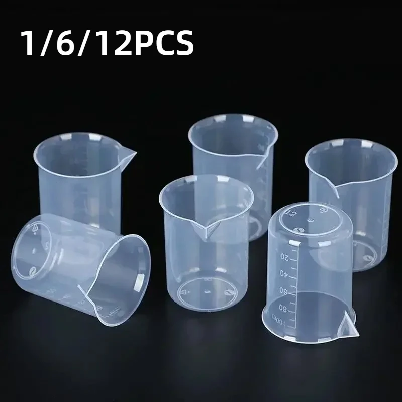 100ml 혼합 컵 플라스틱 액체 용기 에폭시 수지 스케일 비커 화학 실험실 컵 측정 컵 주방 베이킹 도구
