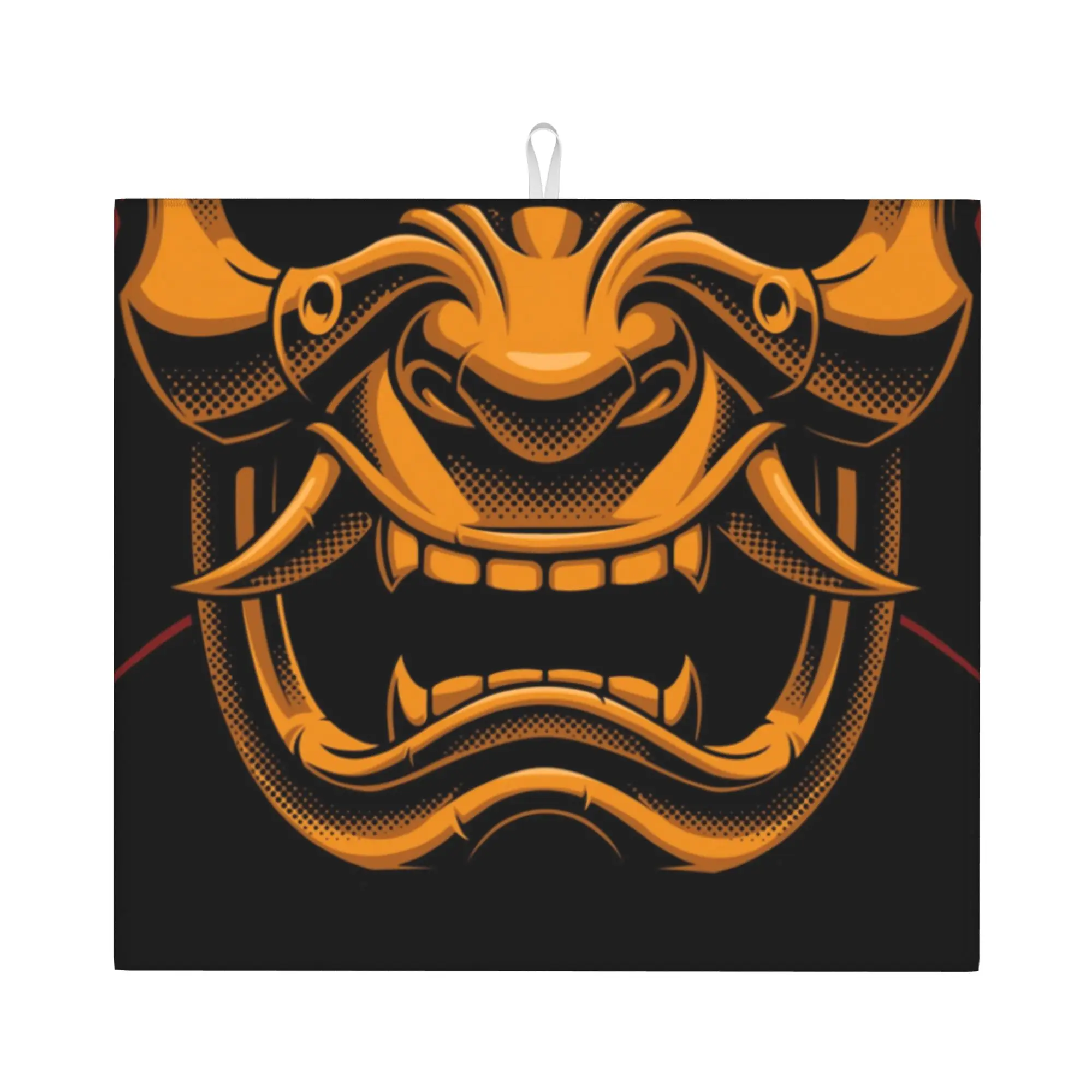 Fiery Demon Samurai Helmet Non‑Slip Waterproof Absorbent Barware Tableware Oil Proof Japan Oni Bathroom Drying Mat For Kitchen