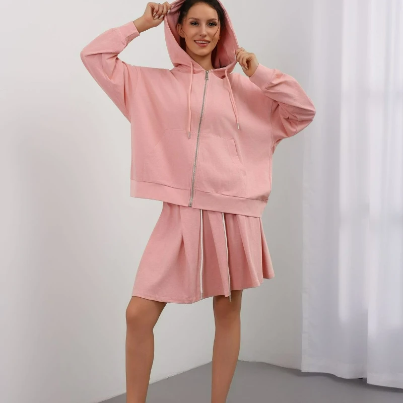 2026 Spring Autumn New Hoodie Cardigan Jacket Wide Leg Shorts Two-piece Set Soft Stylish Hooded Casual Knitted Suit for Women