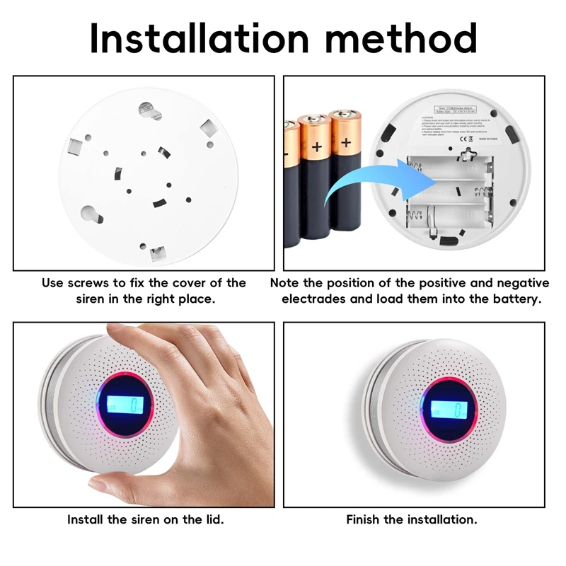 Carbon Monoxide And Smoke Combo Detector Battery Operated CO Alarm With LED Light Flashing Sound Warning