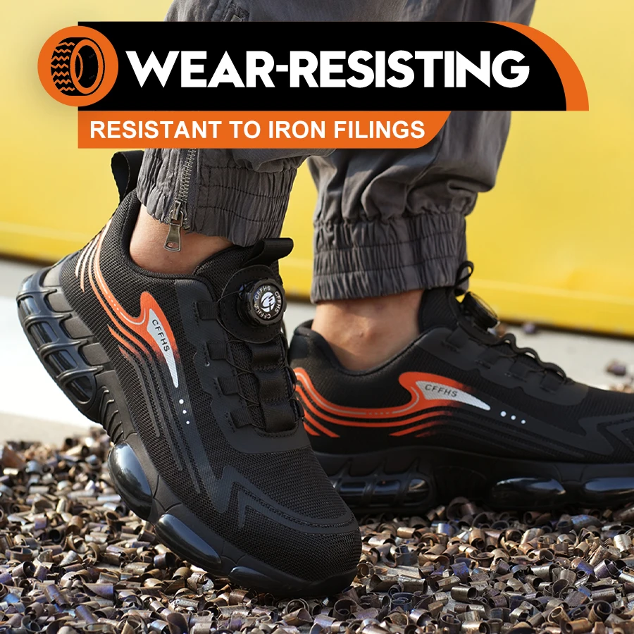 Low Top Men Work Shoes Breathable Rotary Button Safety Shoes Soft Work Sneakers Anti-smash Anti-Puncture Construction Work Shoe