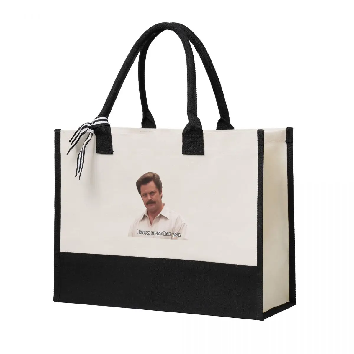 

Canvas Gift Shopping Bag Ron Swanson - I Know More Than You Canvas Large Capacity Bag Customizable Quality Gifts