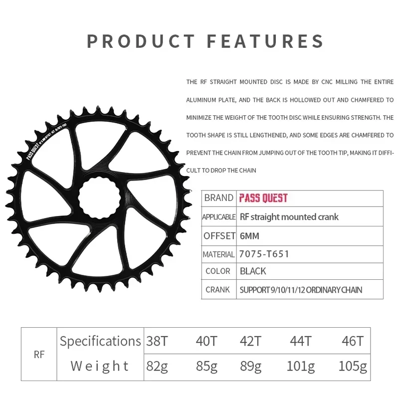 For Raceface Chainring Easton Chainring 30t 32 34t 36 38t 40t 42 44 46 48 Sprocket Mountain Bike Single Chainring 6mm 3mm Offset view 6