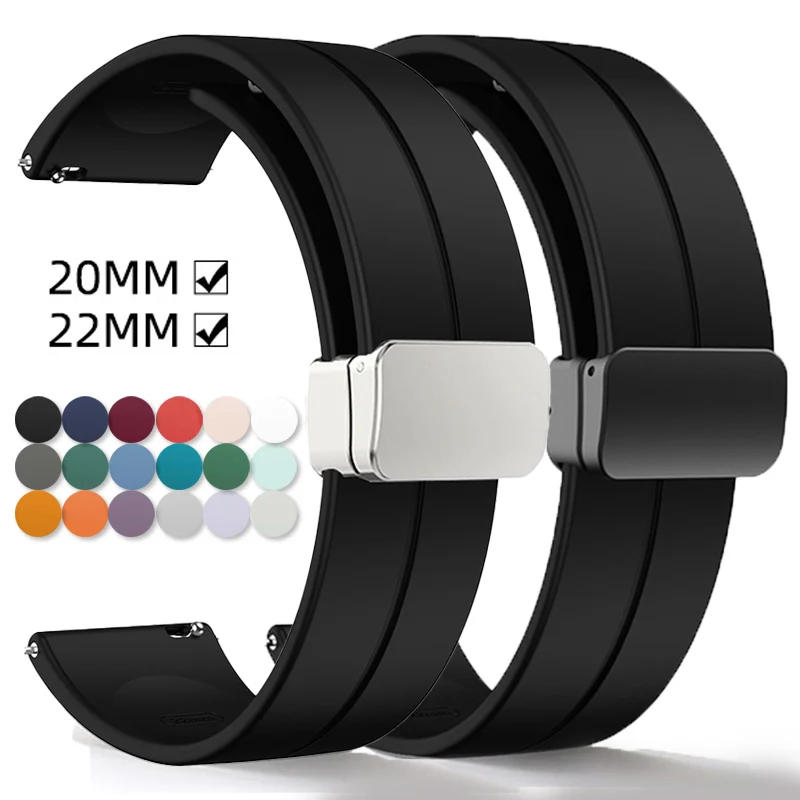 Correa de silicona de 20mm y 22mm para Samsung Watch 5 4 3, correa de goma resistente al agua para reloj Huawei, pulsera Universal