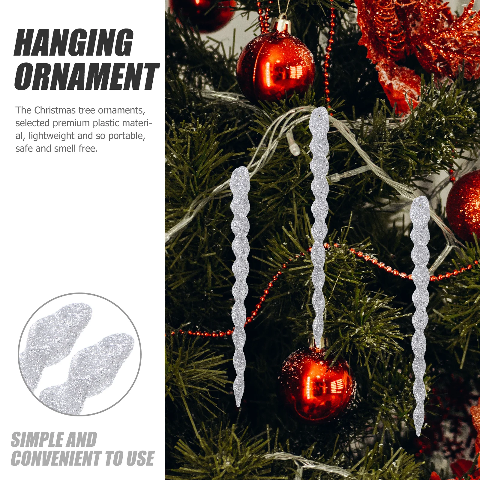 

60Pcs Christmas Tree Glitter Icicle Ornament Xmas Decoration Hanging Decors Festive Party Xmas Icicle Pendant Hanging Decors