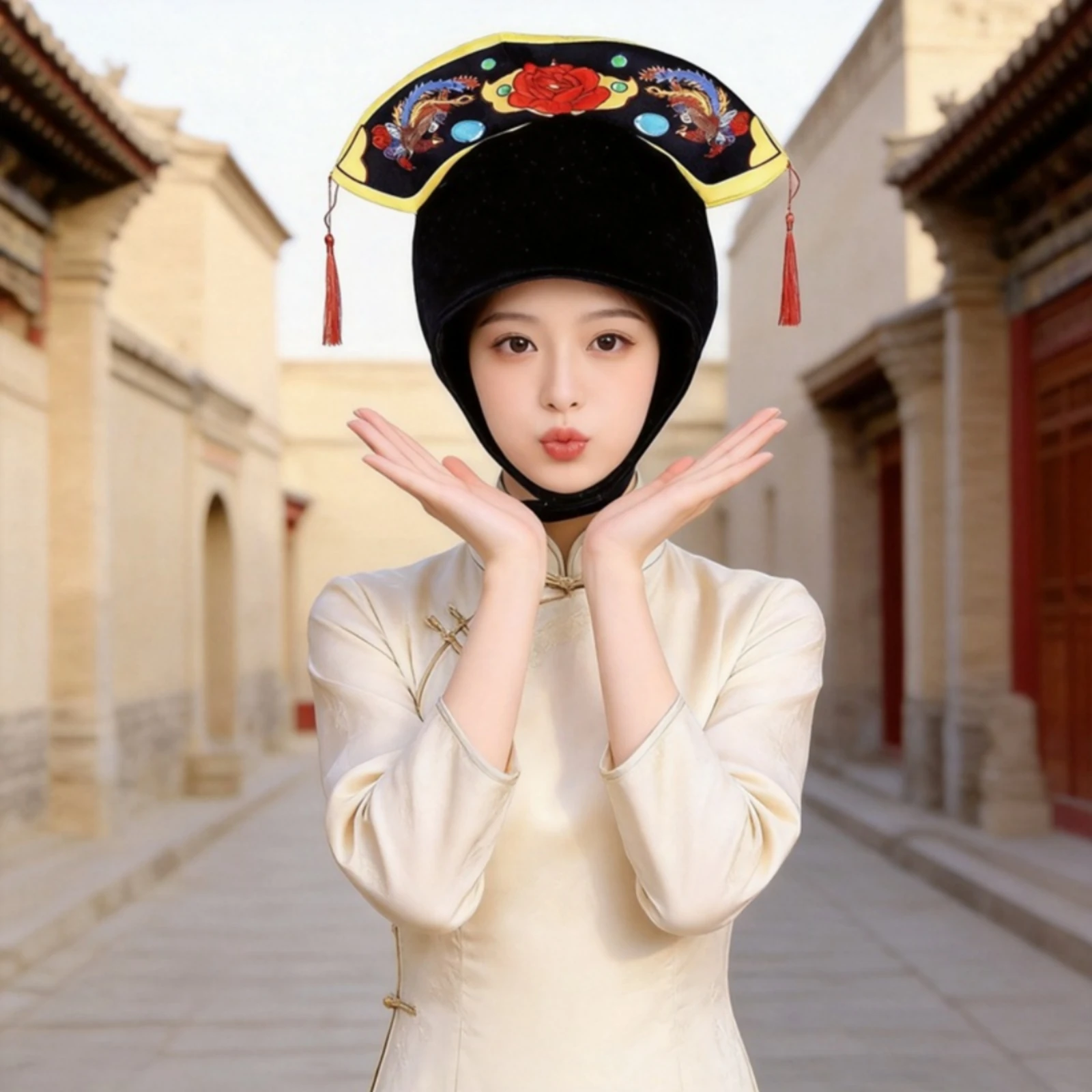 Embroidered Floral Bird Hat Velvety Ceremonial Hat Traditional Clothing