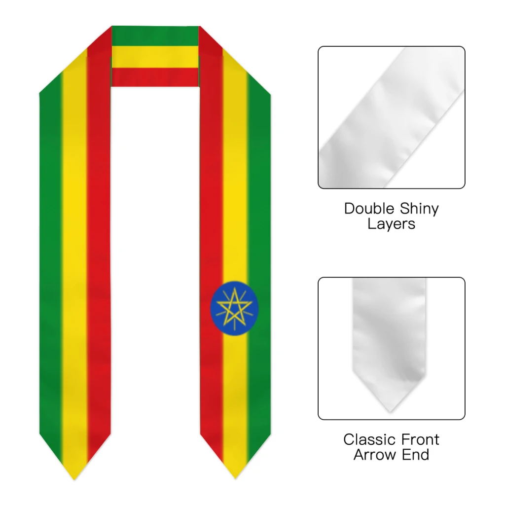 Graduation Sash Ethiopia Flag Cool scarf Shawl Stole Sapphire Blue with Star Stripe Bachelor Gown Accessory Ribbon 180*14cm