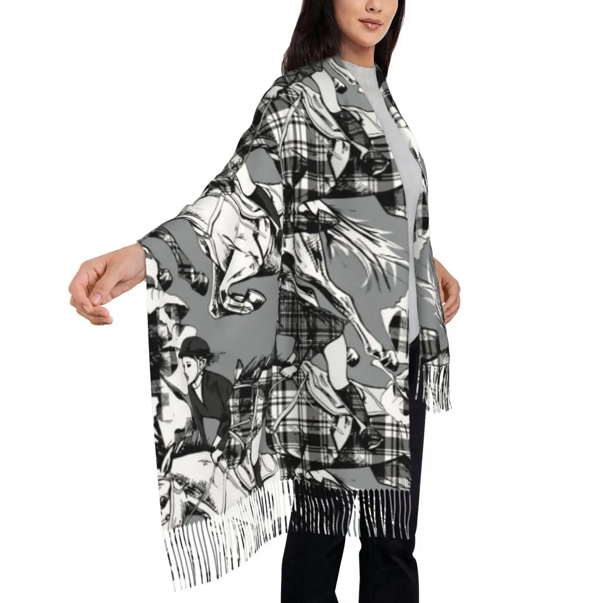 Galloping Checkered Horse Shawls and Wraps for Evening Dresses Womens Shawls Wraps Dressy Shawls and Wraps for Evening Wear