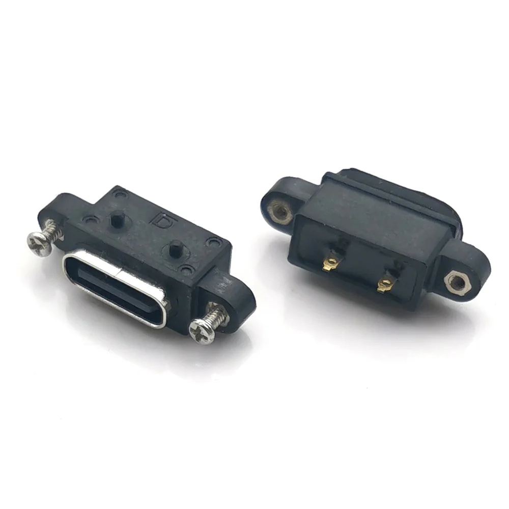 1-10 pz tipo-C 2 Pin 2 P presa femmina impermeabile con foro per vite porta di ricarica rapida connettore USB C a 180 gradi con viti