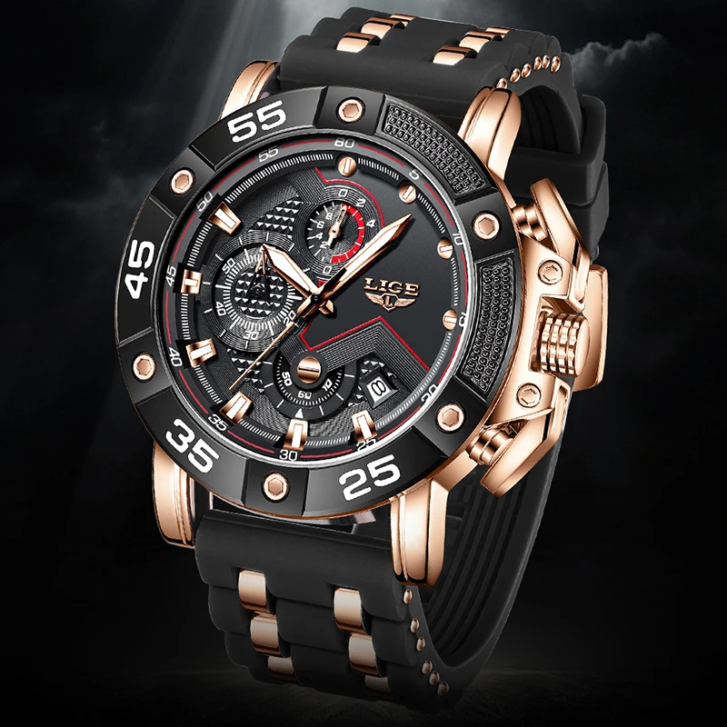 LIGE جديد ساعات رجالي موضة الأعمال ساعة الرجال العسكرية مقاوم للماء ساعة مزدوجة كبيرة للرجال كوارتز كرونوغراف ذكر Reloj Hombre