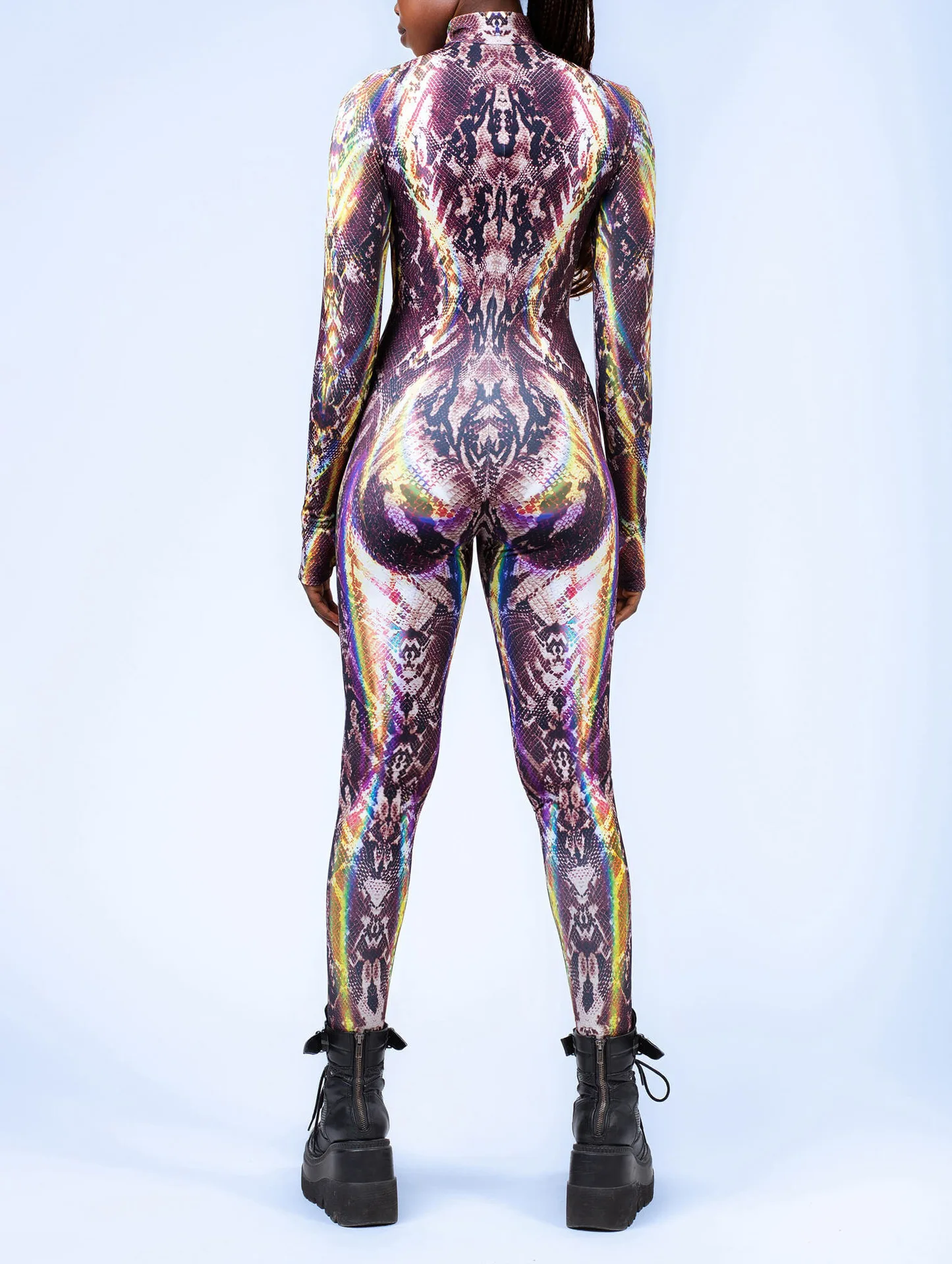 Bunt bedruckter Damen-Jumpsuit für Urlaub und Party, Punk-Zentai, Rave-Outfit, Yoga-Catsuit, Fahrrad- und Halloween-Anzug – Detail 22
