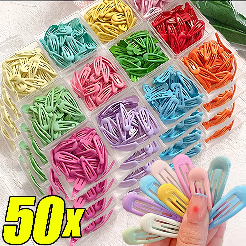 

10/50pcs Sweet Waterdrop Snap Hair Clips Women Girl Cute Candy Color Metal Fashion BB Hairpins Barrettes Bobby Headwear Slid Pin