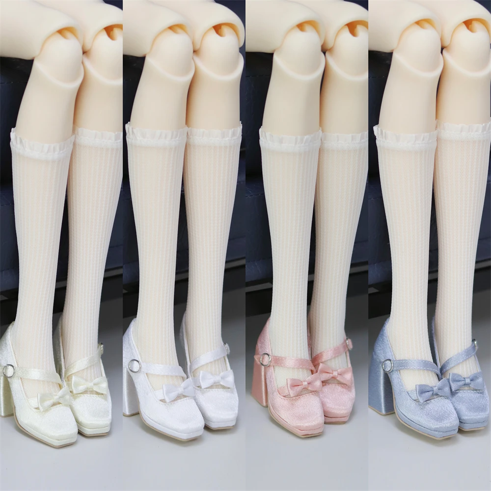 

BJD Doll Shoes 1/3 SDGR/AS Girls Toy Real Silk Stain Round Single Buckle Square Toe High Heels Bow Gift Elegant Doll Accessories