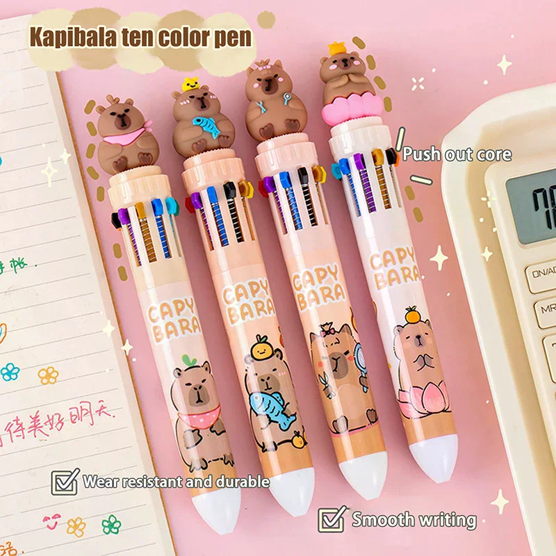 

10-цветная шариковая ручка с капибарой, милая 0,5 мм, красочная гелевая ручка с чернилами, школьные канцелярские принадлежности, разноцветная ручка