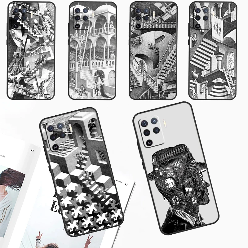 Escher Staircases For OPPO A96 A76 A16 A17 A57 A77 A15 A52 A72 A5 A9 A53 A91 A79 A58 A78 A98 A94 A74 A54 Case