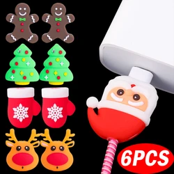 1/3/6PCS Cartoon Christmas USB Cable Saver Wrap Wire Cord Winder Protector For iPhone Xiaomi Charger Wire Soft Silicone Cover