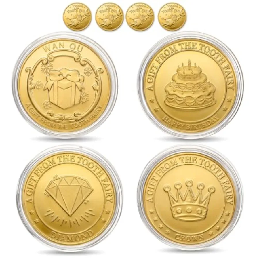 

Tooth Fairy Gifts for Boys Girls Tooth Fairy Coins Keepsake Kit, 4pcs Magical Golden Coins Set for Lost Teeth Replacement, Lost