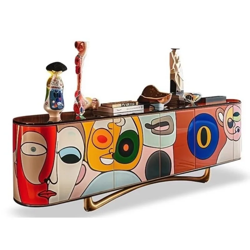 TV cabinet living room home high-end audio-visual cabinet light luxury pop art painted solid wood floor cabinet