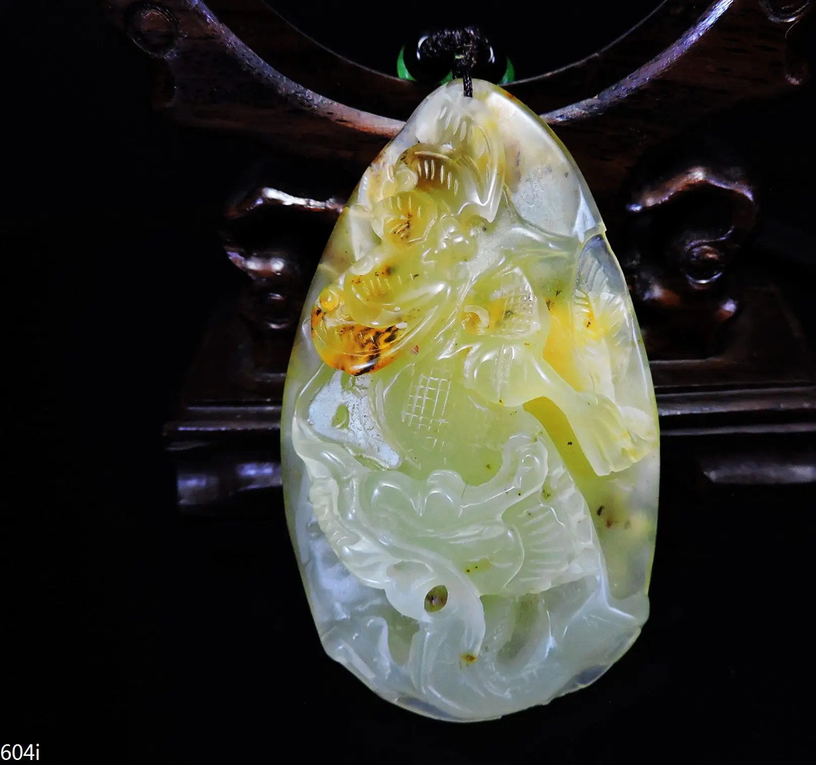 Jade Jewelry Natural Jade Pendant Necklace Hand-Carved dragon&bat Jadeite Necklace Pendant Gift No Treatment 604i