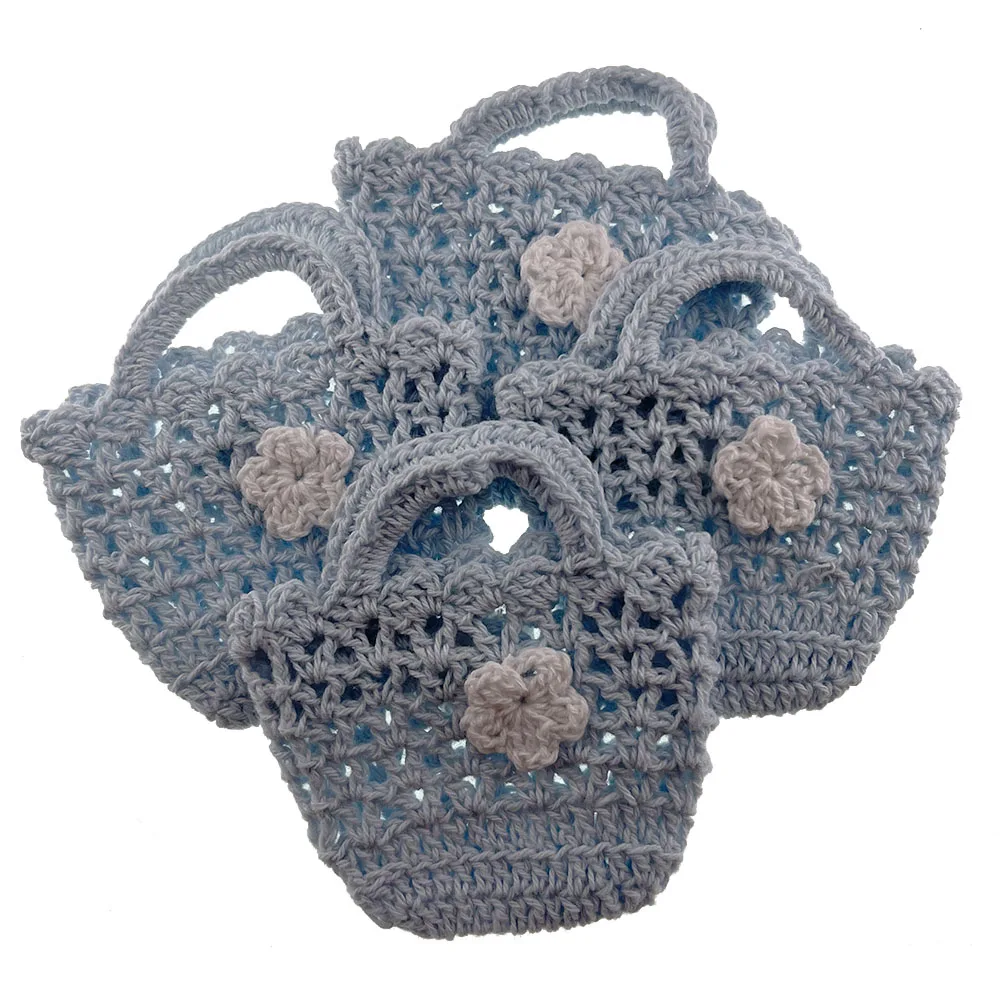 12Pcs Handmade Mini Crochet Basket With Flower For Baby Shower Baptism Fabric Craft Party Decorations 7.0cm