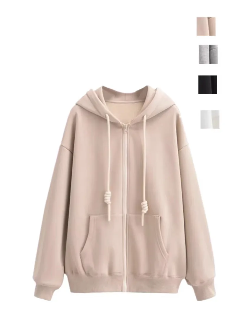 Sweat-shirt à capuche Super longue, rétro américain, polyvalent, doublé de Fce, corde, couleur Pure, confortable, ample, fermeture éclair, Jaet