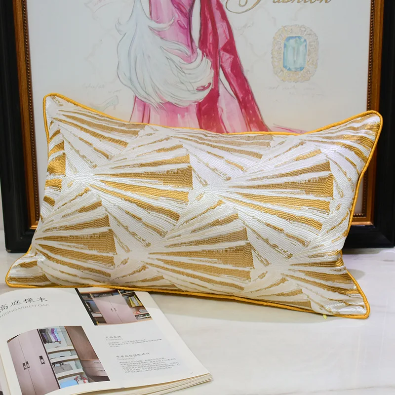 

Luxury Gold Orange Geometric Jacquard Cushion Cover High Precision Woven Pillow Case for Home Decor Modern Throw Pillow Cover