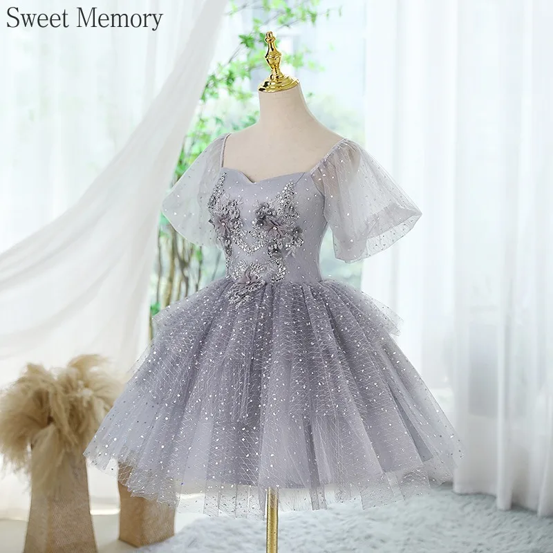 D4132 Customized Grey Prom Dress Princess Performance Robe Mesh Tulle Gown Birthday Sweet Memory Princess Formal Dresses