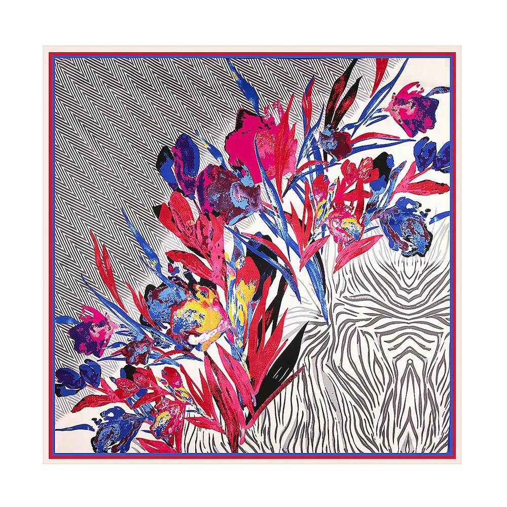 

Silk Scarf Women Flowers Line Stoles Square Scarves Wraps Large Bandana Kerchief Big Hijabs Female Silk Foulards 130CMr