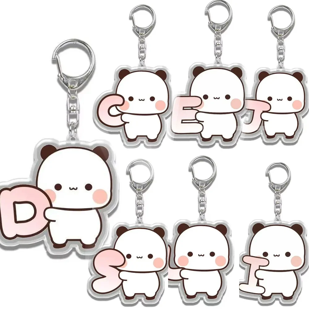 Naughty Dudu Polar Bear Key Chain 26 English Alphabet Letter Keychain Cartoon Bear Panda Couple Keyring Bag DIY Jewelry Gifts