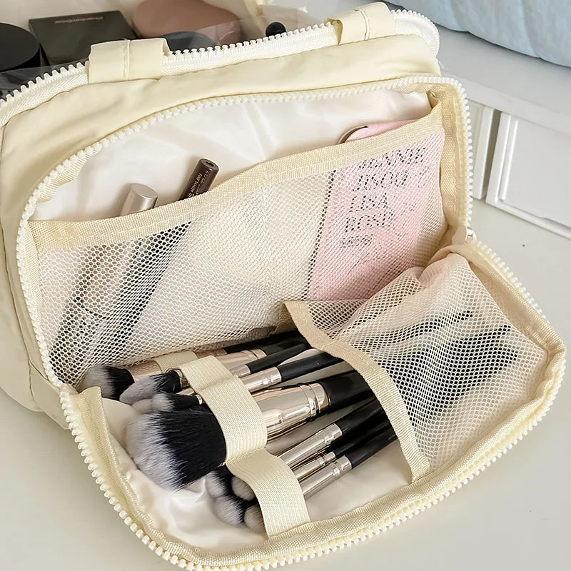 Large Capacity Travel Cosmetic Bag Fashionable Double Wide Opening Portable Toiletry Storage Bag High End Nylon