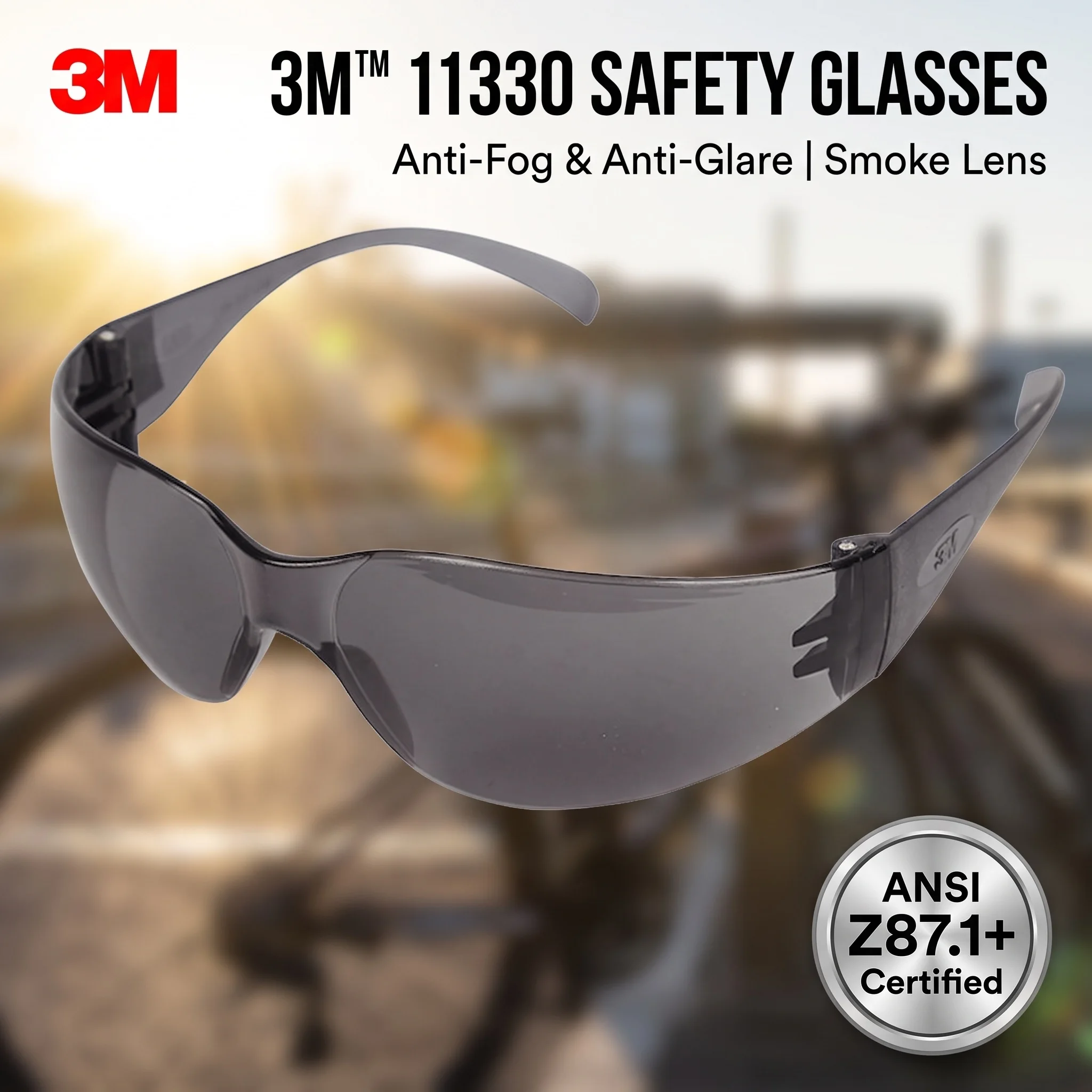 3M 11330 Safety Glasses Grey Anti-Fog Lens Outdoor UV Protection Lightweight Polycarbonate Impact Eyewear Work Protective Goggle