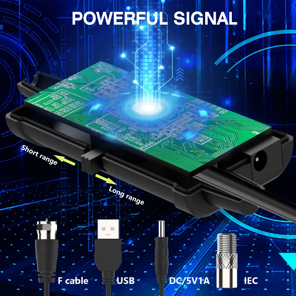 Baru 4K 1080P Digital HDTV Penguat Antena Dalam Ruangan Saluran Gratis 25dBi Penerima TV Satelit Jarak Jauh Jangkauan Penerimaan 150 Mil