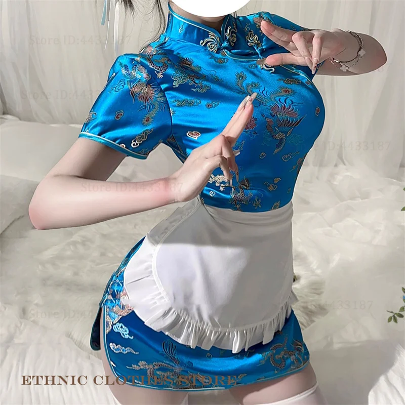 Traditional Chinese Dress Sexy Slim Qipao Classic Jacquard Dragon Phoenix Cheongsam Anime Cosplay Costumes Girl Y2K Vestidos 6XL