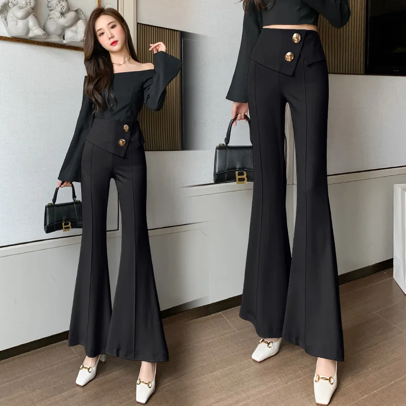 Y2k Harajuku Commute Ol Wind Big Horn Suit Pants Women Irregular Waist Closed Slit Slimming Fishtail Pant Work White-Collar Tide