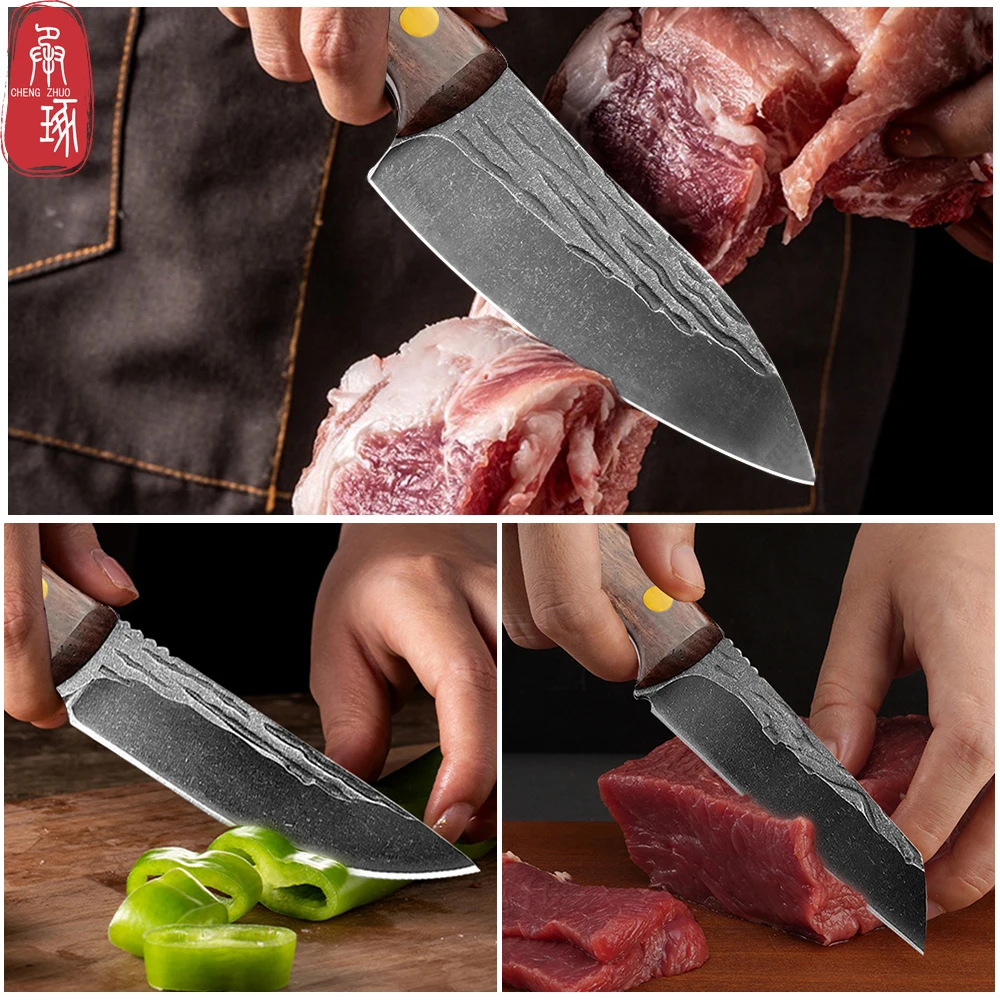 3.5inch Kitchen Knife Full Tang Thickened Knife High Carbon Steel  Forged Butcher Knives Meat Cleaver Boning Knife Wooden Handle