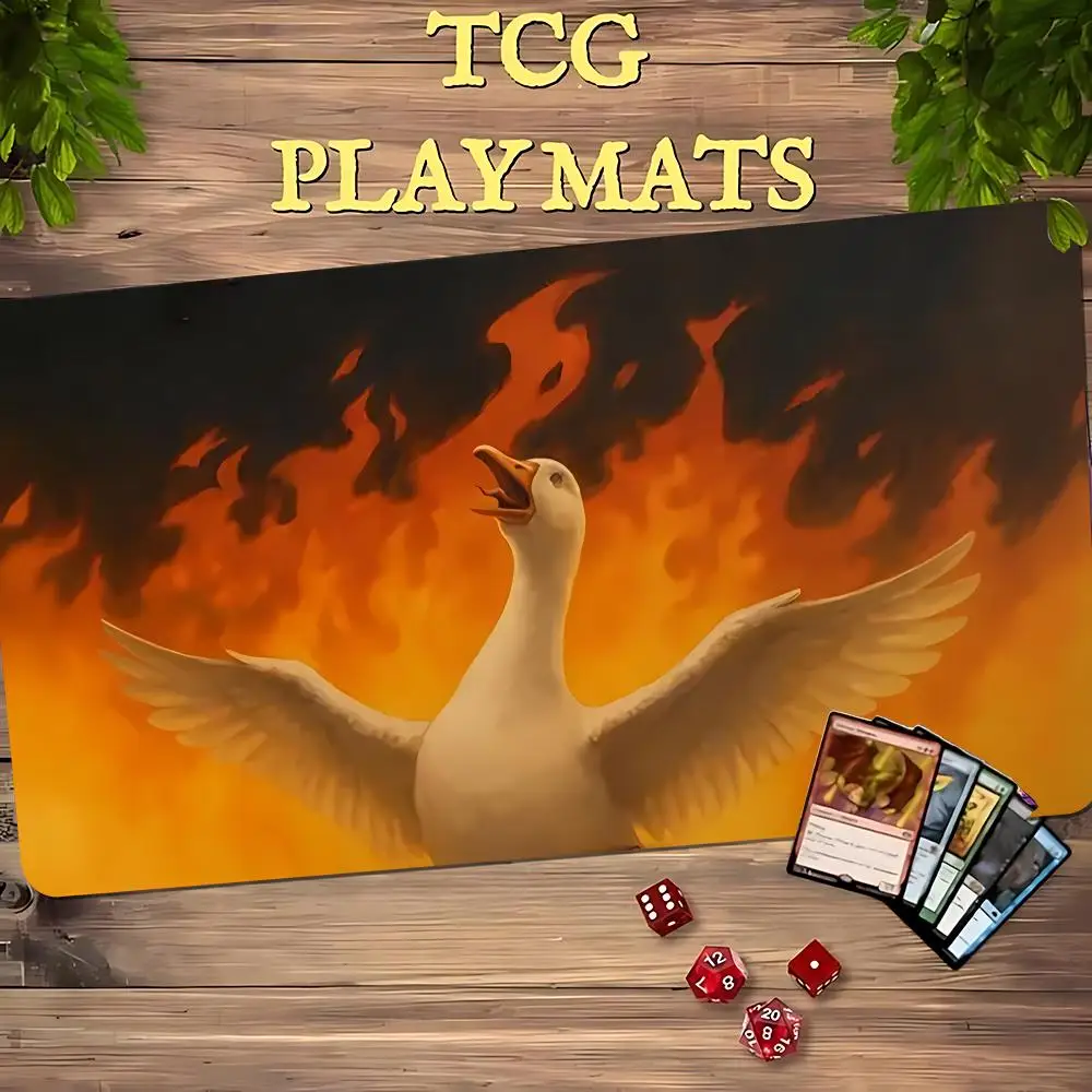 Magic Card Playmat TCG Playmat Flame Fire Swan Non-Slip Stitched Edge Tabletop Gaming Mats Tapete Magic Card Pad