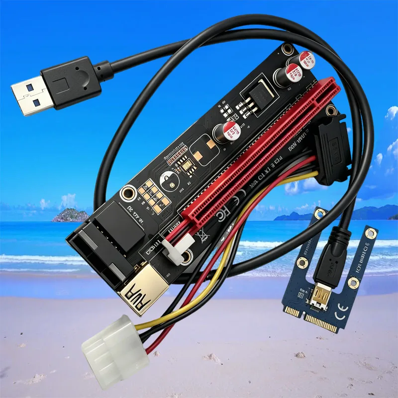 Mini PCI-E Riser Card PCI Express x16 Extender Graphics Card PCIE Riser Adapter USB 3.0 Cable SATA to 4Pin/6Pin Power for Laptop